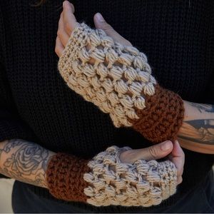 Bad Ass Brown Handmade Crochet Hand Warmers